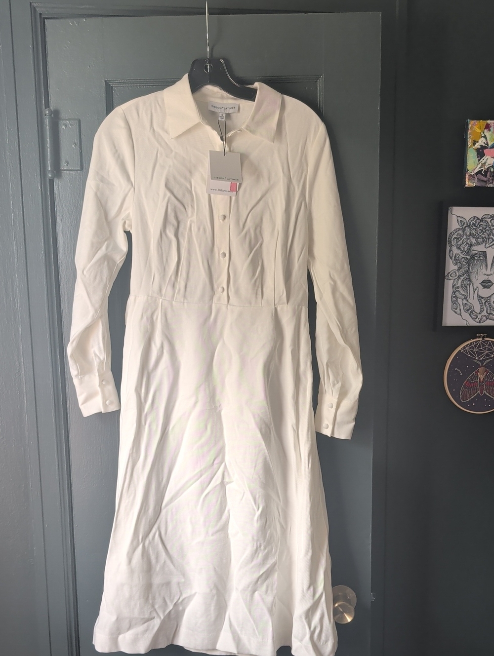 Gibson Latimer White Long-Sleeve Shirt Dress NWT